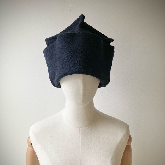 joodito origami crown merino wool sweater hat bucket beanie cap dark blue navy - Picture 3 of 10
